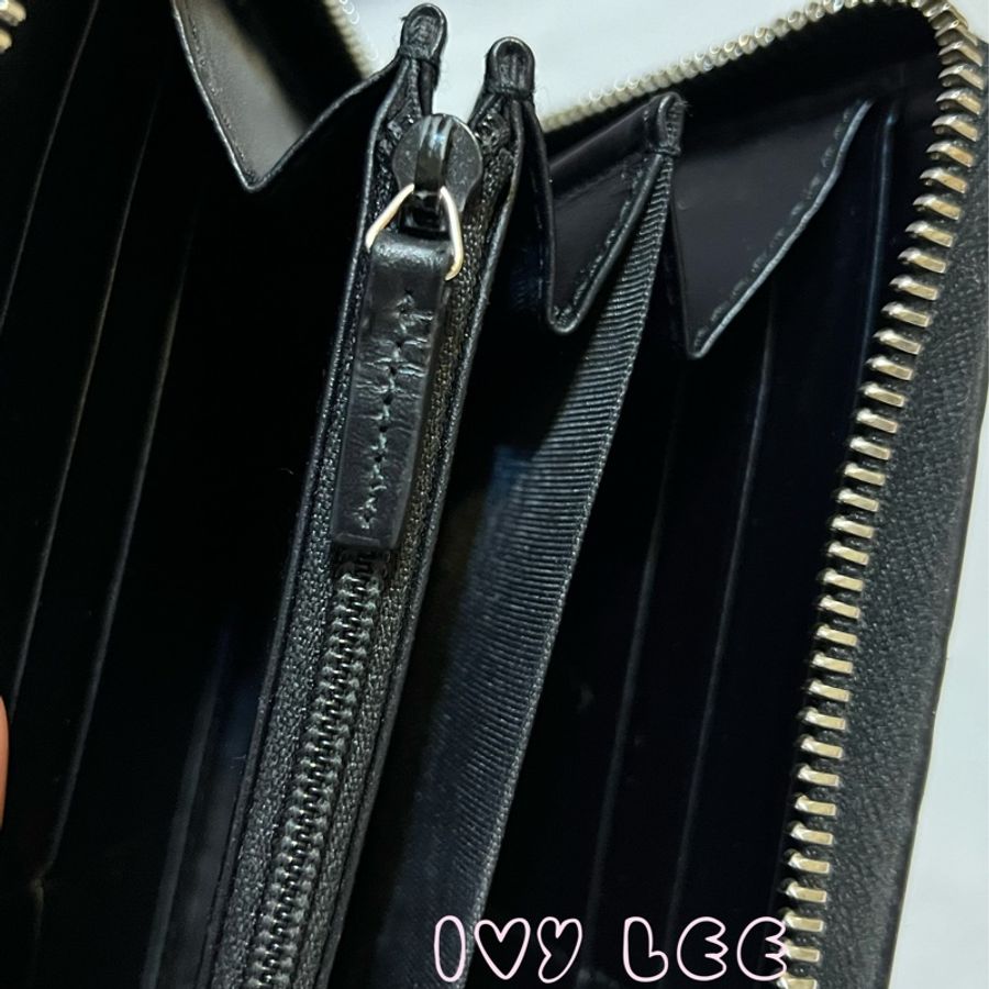 GUCCI 473928 經典Signature系列GG壓紋銀色金屬LOGO牛皮拉鍊長夾(黑色) 二手精品-10