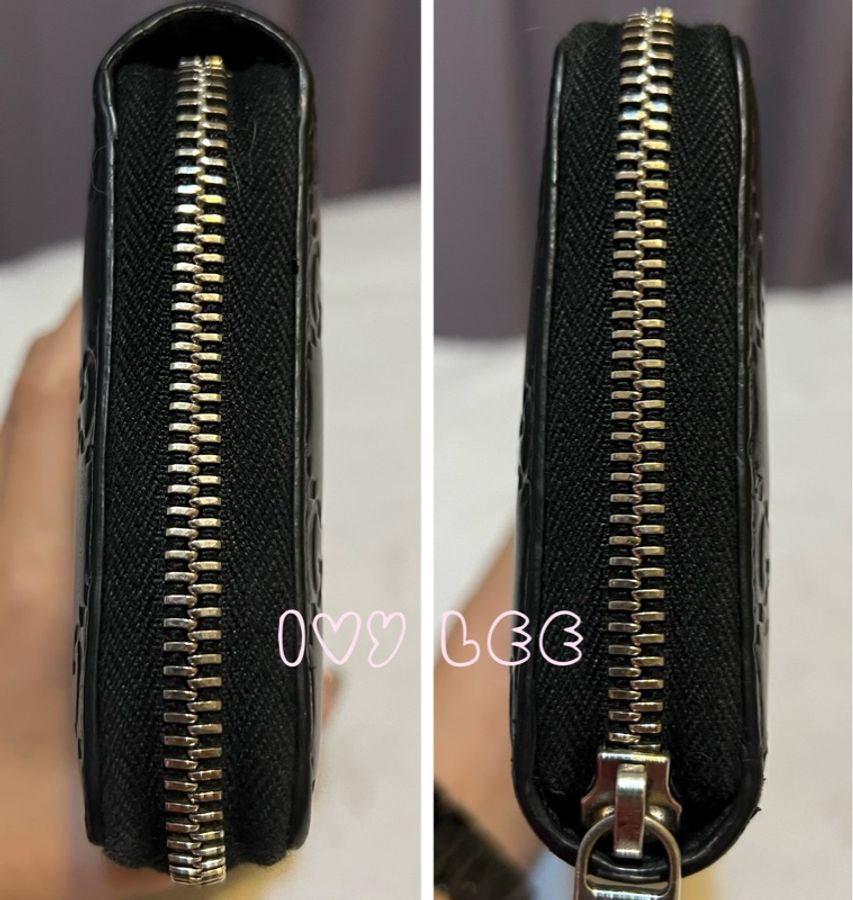 GUCCI 473928 經典Signature系列GG壓紋銀色金屬LOGO牛皮拉鍊長夾(黑色) 二手精品-11
