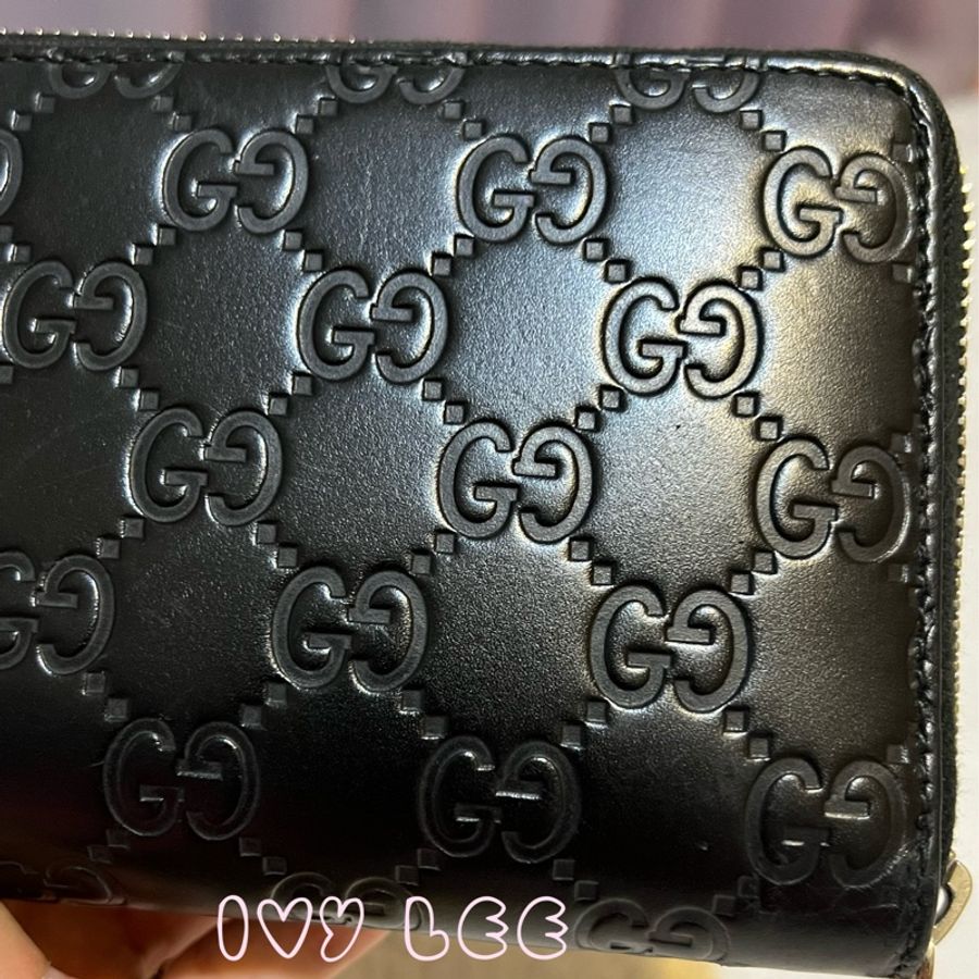 GUCCI 473928 經典Signature系列GG壓紋銀色金屬LOGO牛皮拉鍊長夾(黑色) 二手精品-23