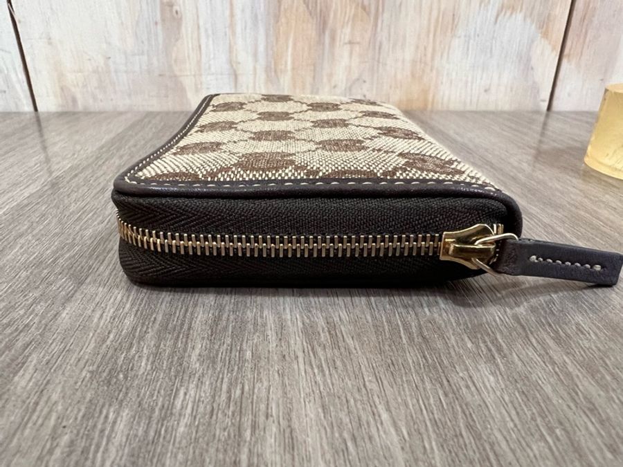 Gucci 235558 咖啡色 老花 帆布 拉鍊 零錢包 卡夾 卡包 名片夾-1