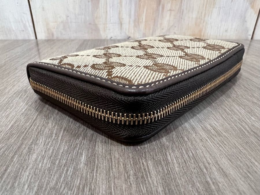 Gucci 235558 咖啡色 老花 帆布 拉鍊 零錢包 卡夾 卡包 名片夾-10