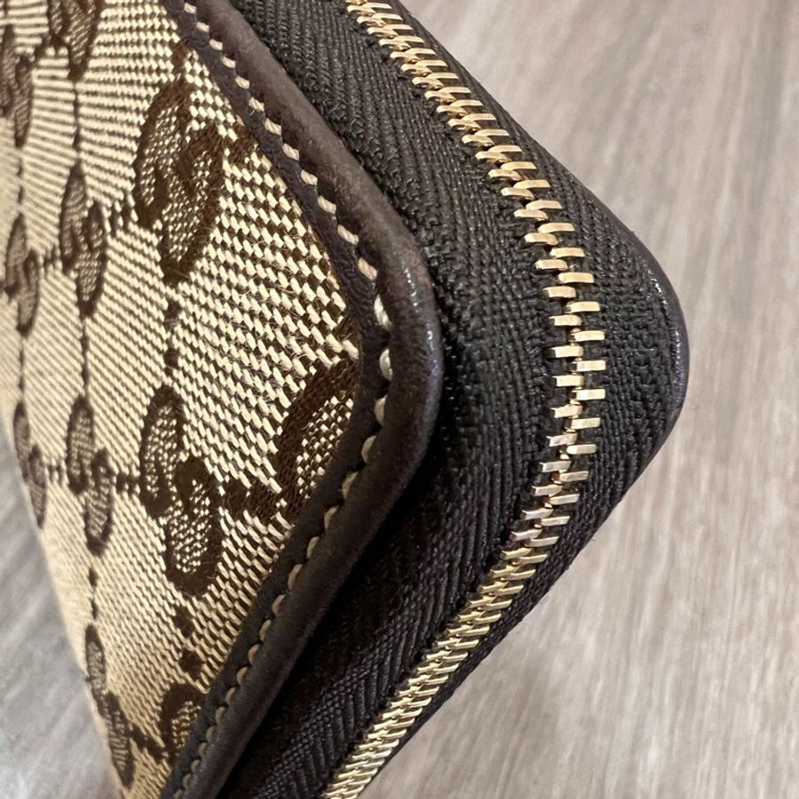 Gucci 235558 咖啡色 老花 帆布 拉鍊 零錢包 卡夾 卡包 名片夾-12