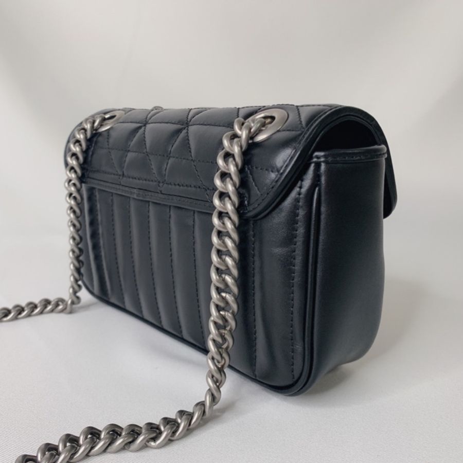 GUCCI 全新Marmont小型黑銀肩揹包-4