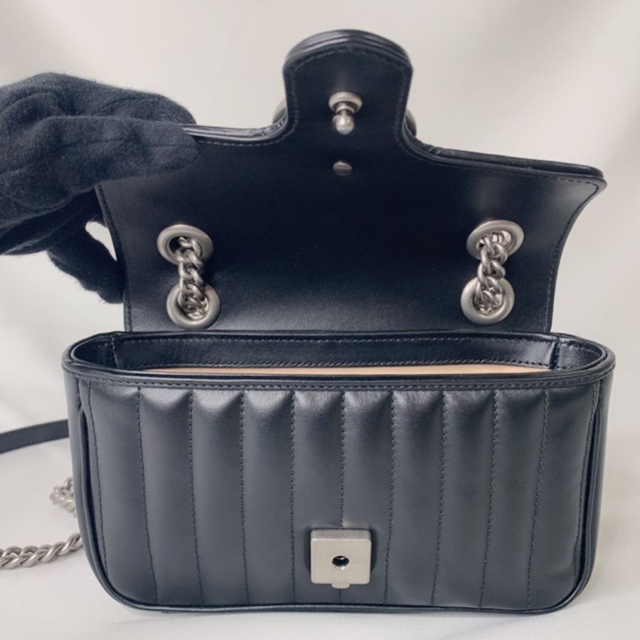 GUCCI 全新Marmont小型黑銀肩揹包-7
