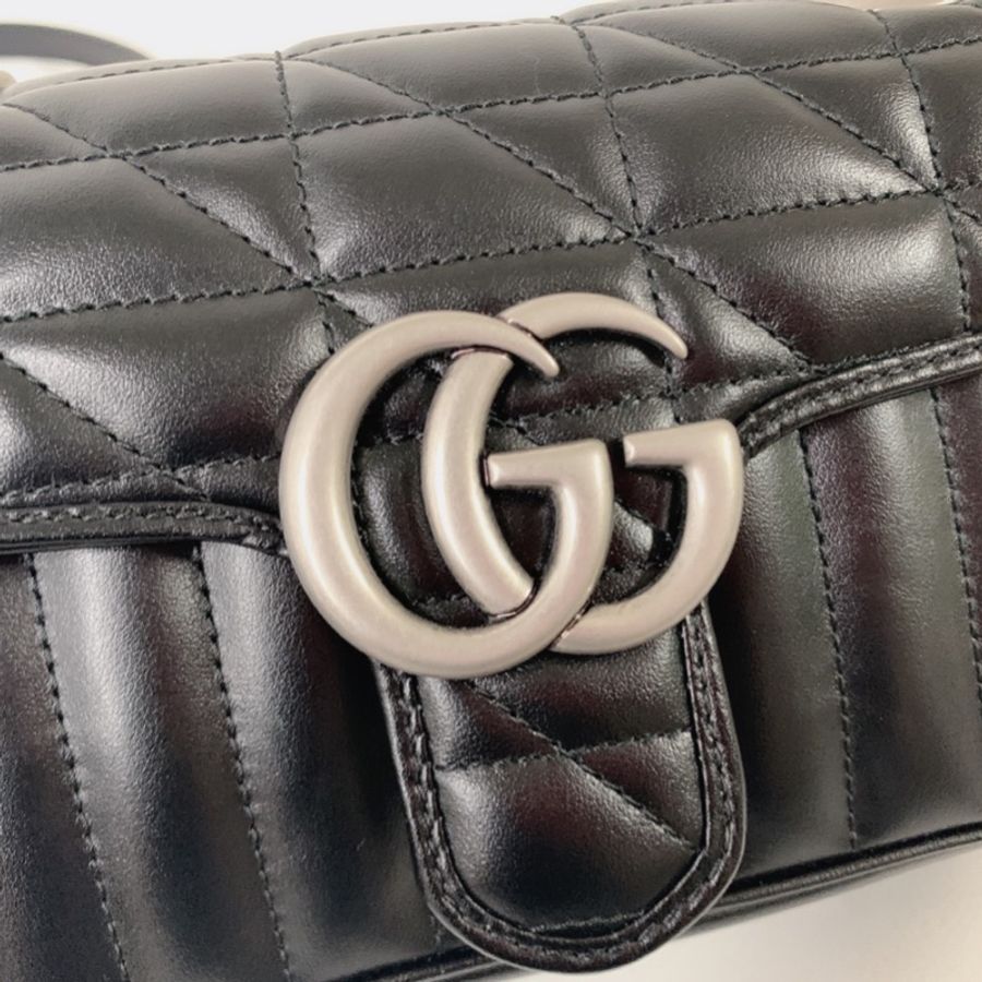 GUCCI 全新Marmont小型黑銀肩揹包-10