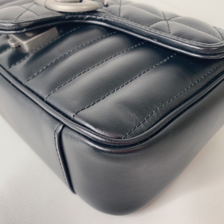 GUCCI 全新Marmont小型黑銀肩揹包-14