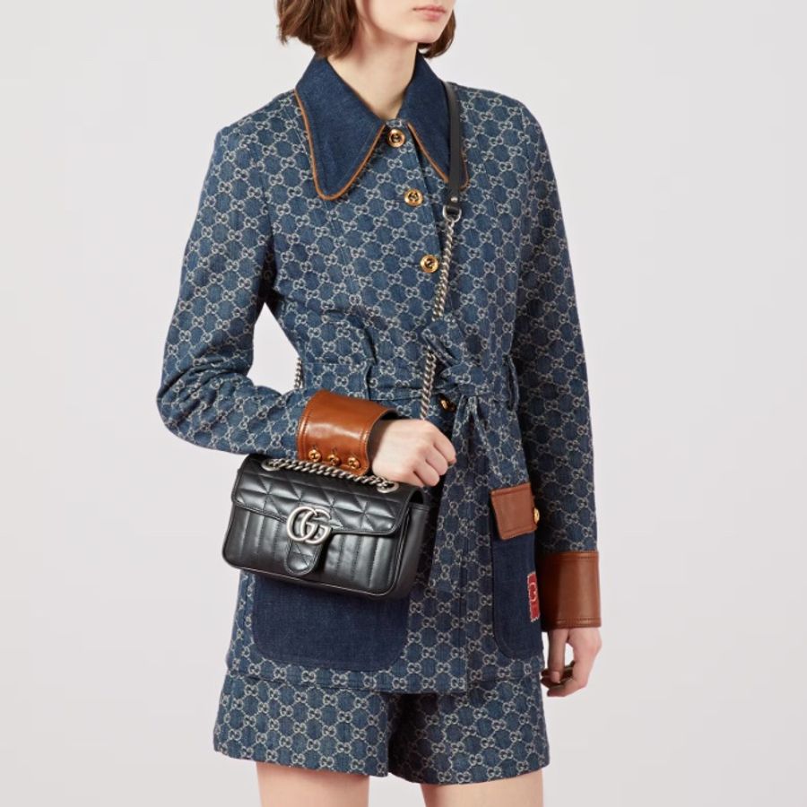 GUCCI 全新Marmont小型黑銀肩揹包-18