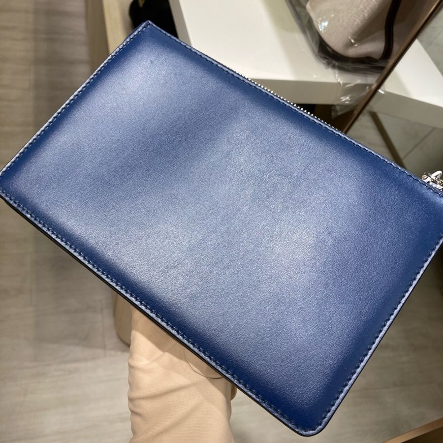 菲拉格慕 拉鏈手拎包 藍色 牛皮Zipper Pouch-12