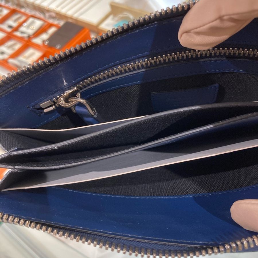 菲拉格慕 拉鏈手拎包 藍色 牛皮Zipper Pouch-15