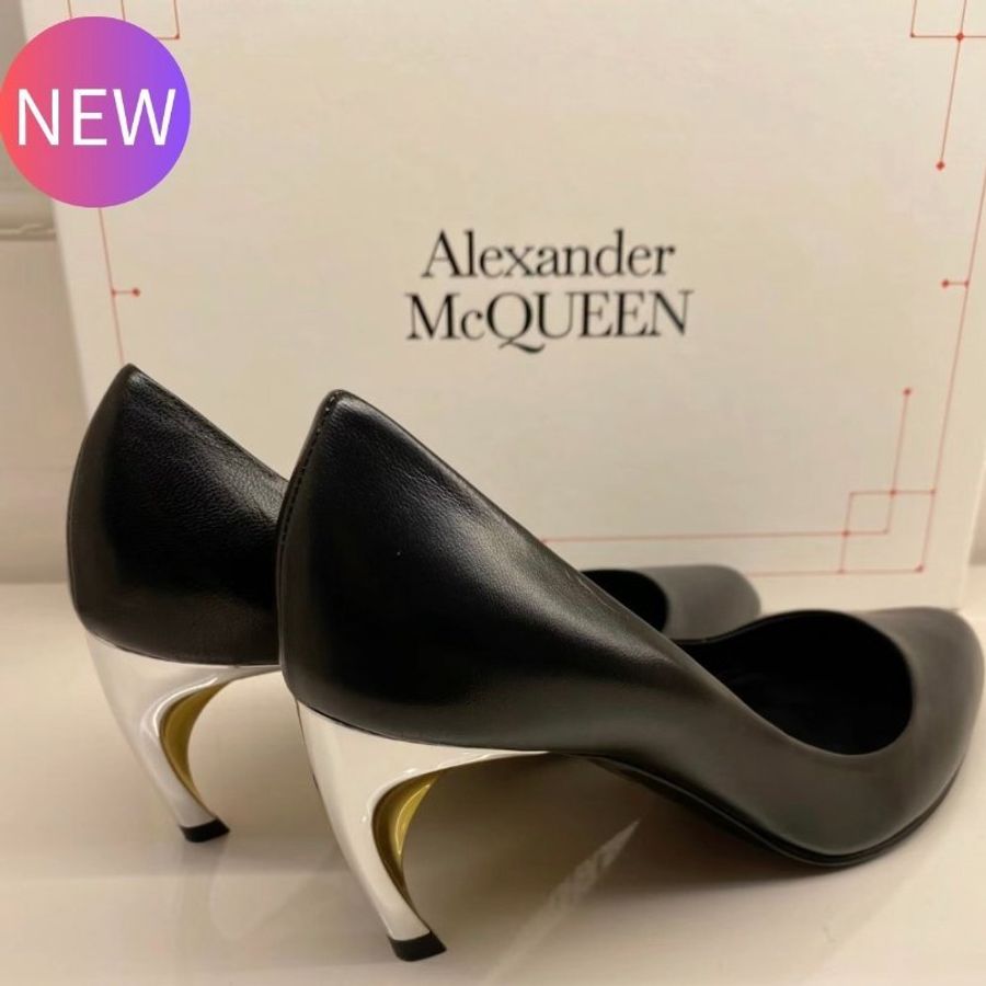Alexander Mcqueen 780683 女款犰狳鞋跟高跟鞋 黑/銀/金 IT 36/365/37/37.5/38/38.5/39/40《2024季度新品》-0
