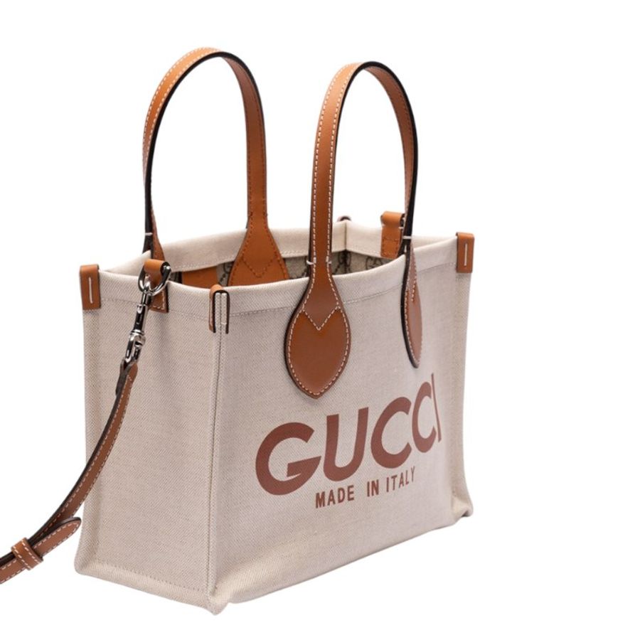 【GUCCI 古馳】Mini Tote 迷你 帆布 子母包 手提包 肩背包 托特包 米色 淺棕色 772144-1