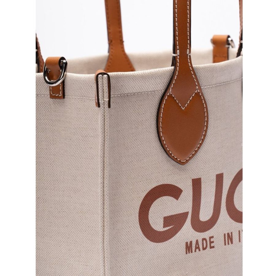 【GUCCI 古馳】Mini Tote 迷你 帆布 子母包 手提包 肩背包 托特包 米色 淺棕色 772144-2