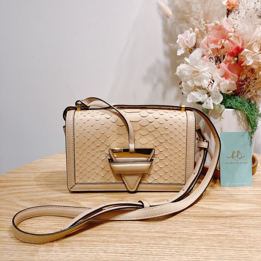 LOEWE 羅意威小號蛇皮翻蓋式肩帶包包BARCELONA SMALL BAG-0