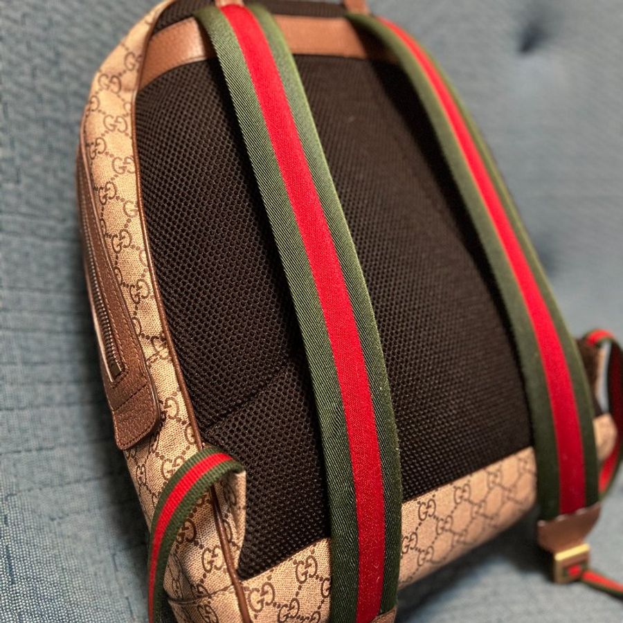 Gucci gg supreme 印花 帆布 後背包 蜜蜂 昆蟲 紅綠背帶 九成新-2