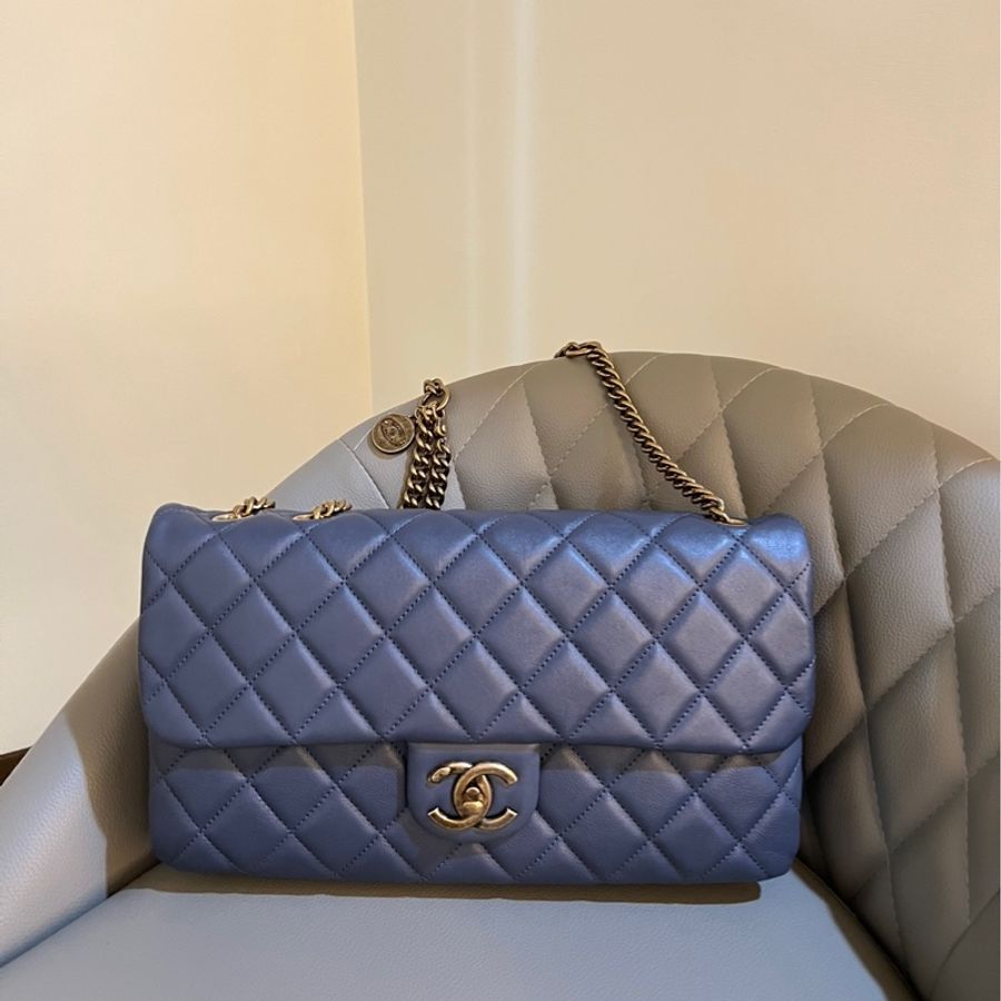 ［Vintage CHANEL］特殊款CF包_牛仔藍古銅釦-0