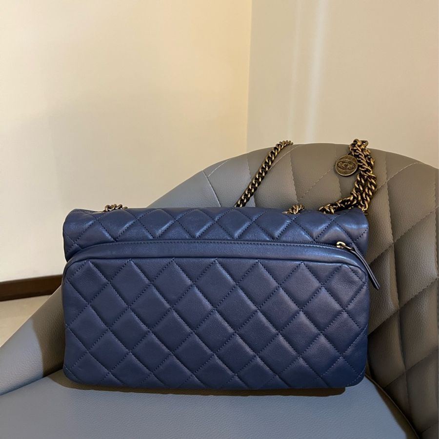 ［Vintage CHANEL］特殊款CF包_牛仔藍古銅釦-1