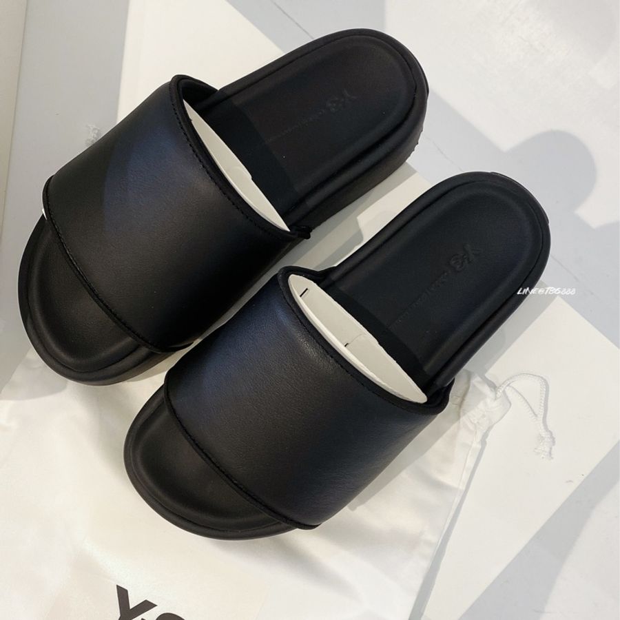 Y-3 SLIDES 皮革運動拖鞋 黑色運動拖鞋-10