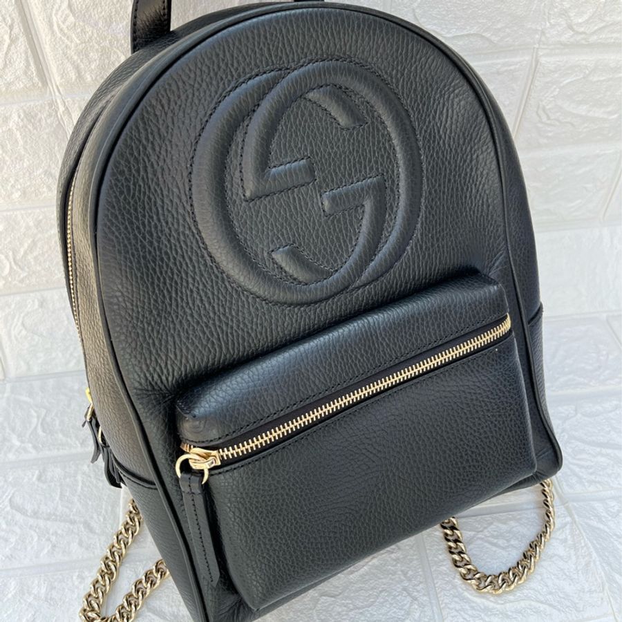 Gucci SoHo 黑色牛皮金鍊後背包-11