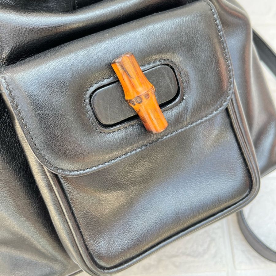 Gucci Vintage 黑色竹節後背包-14