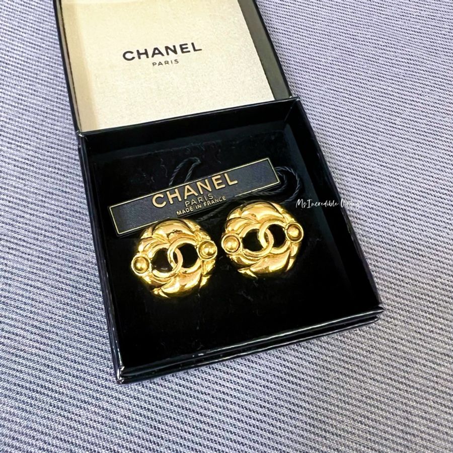 Chanel 金色通花耳夾耳環-5