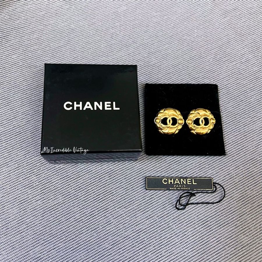 Chanel 金色通花耳夾耳環-6