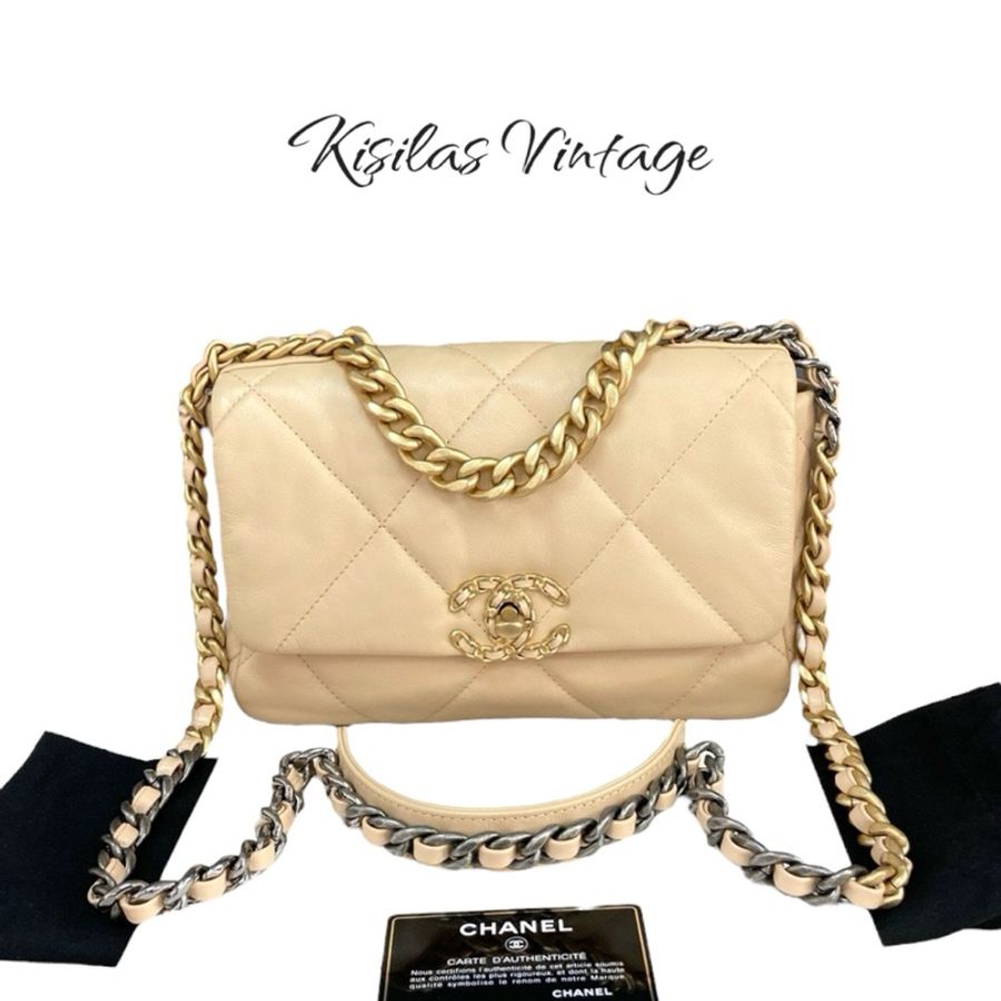 Chanel  19Bag 奶茶金扣-0