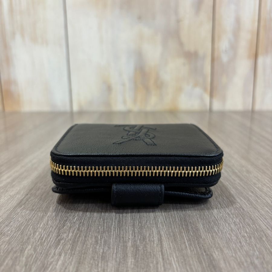 YSL 黑牛皮金釦左岸零錢短夾Belle De Jour-4