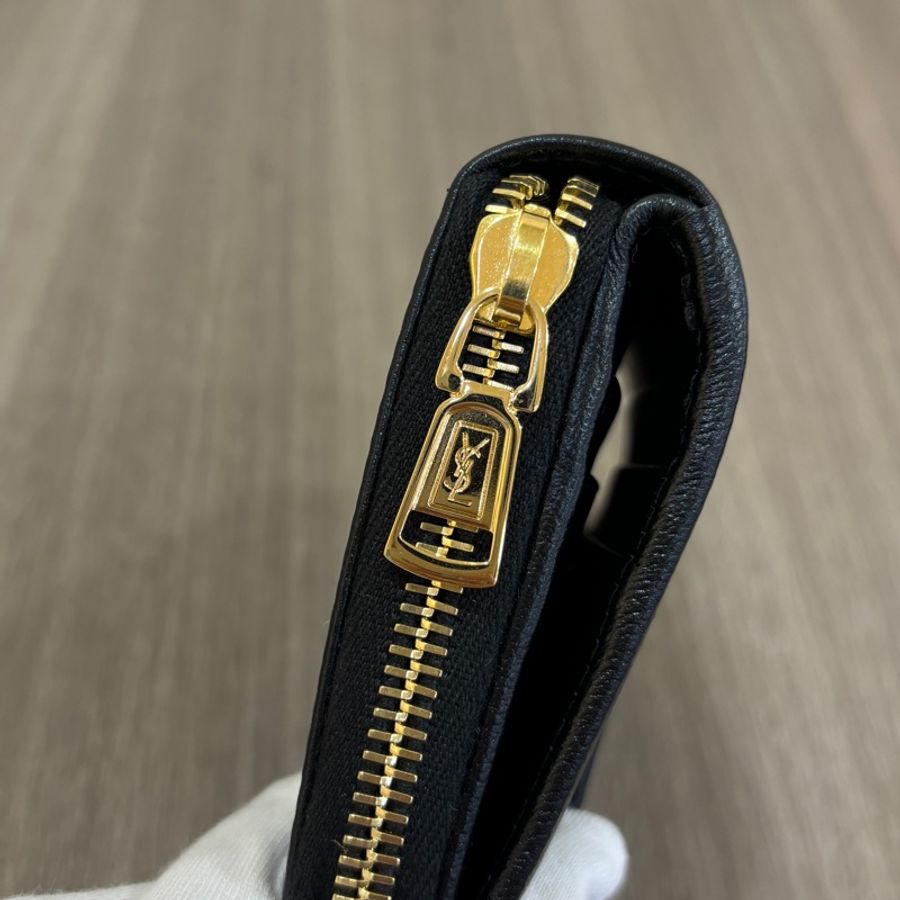 YSL 黑牛皮金釦左岸零錢短夾Belle De Jour-11