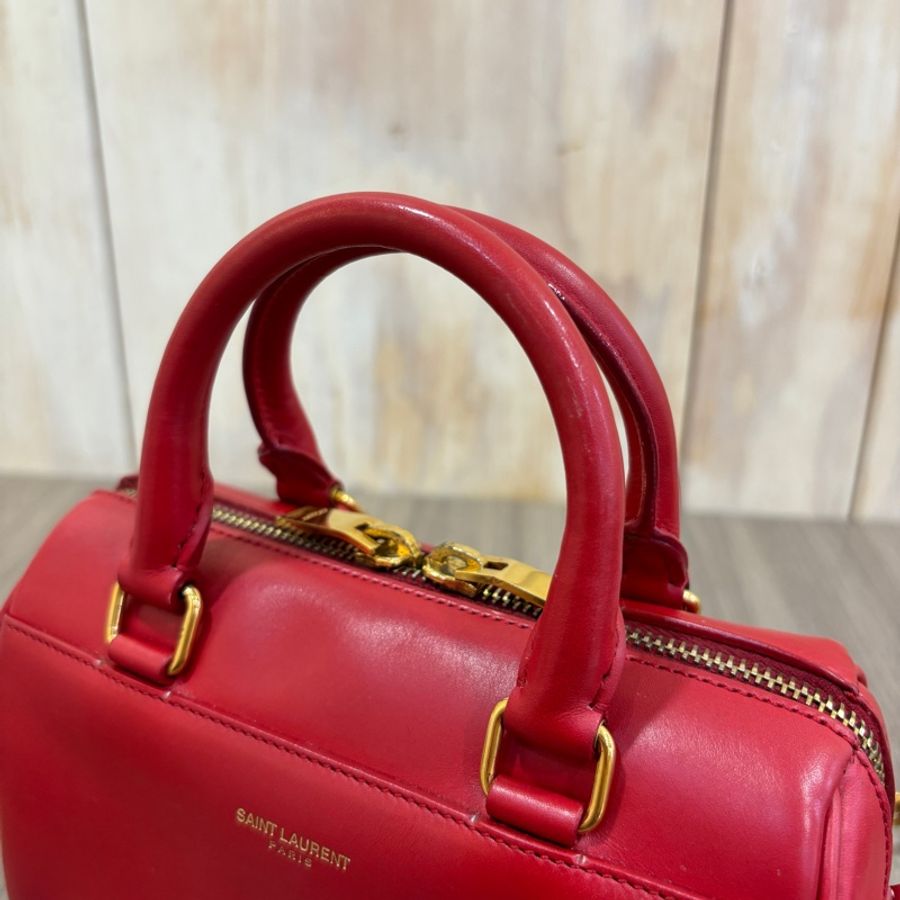 YSL紅牛皮金鏈波士頓斜背包mini Speedy-11