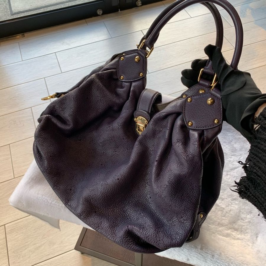 Louis Vuitton Mahina L號抓皺洞洞手提/肩背包(紫色)-1