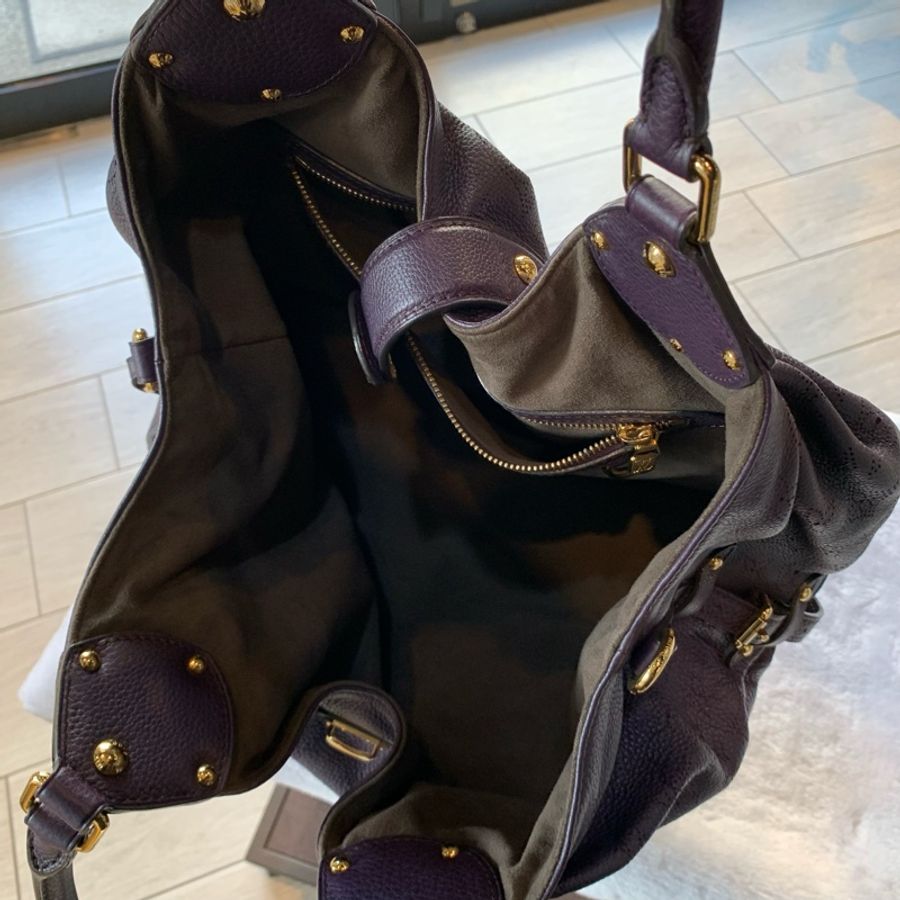 Louis Vuitton Mahina L號抓皺洞洞手提/肩背包(紫色)-8