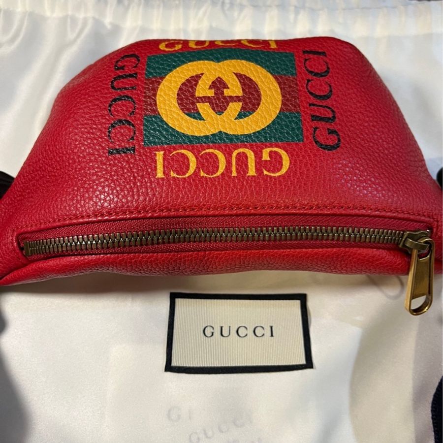 Gucci 復古紅綠織帶 牛皮腰包 胸口包 小款-1