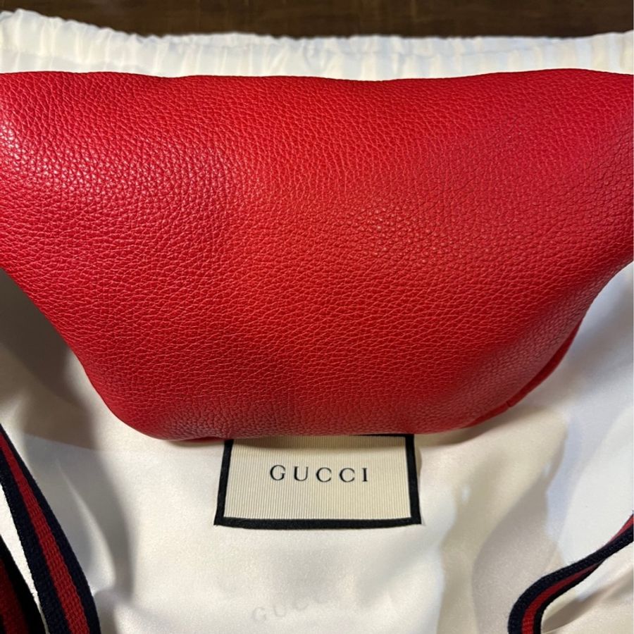 Gucci 復古紅綠織帶 牛皮腰包 胸口包 小款-8