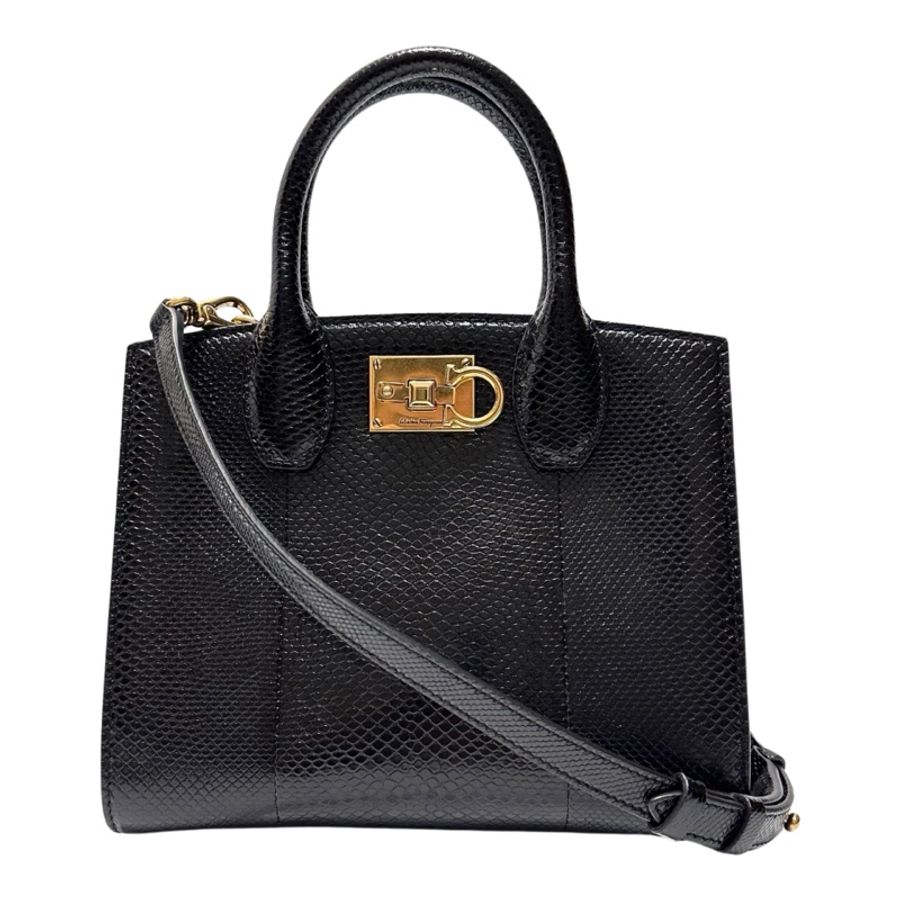 Studio Box Small Tote Bag 黑色仿蛇紋皮革托特包-0