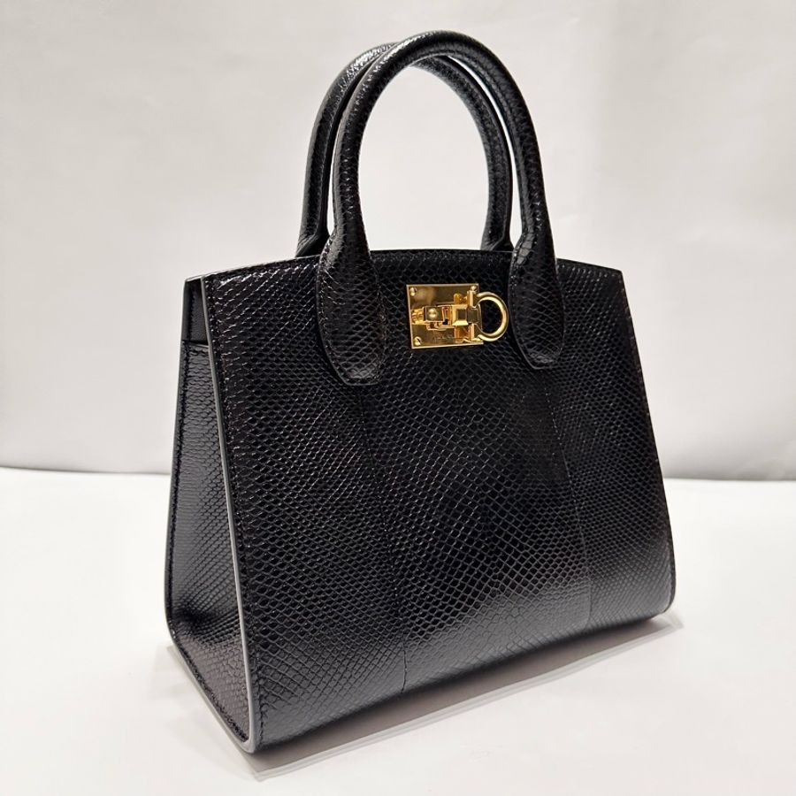 Studio Box Small Tote Bag 黑色仿蛇紋皮革托特包-4
