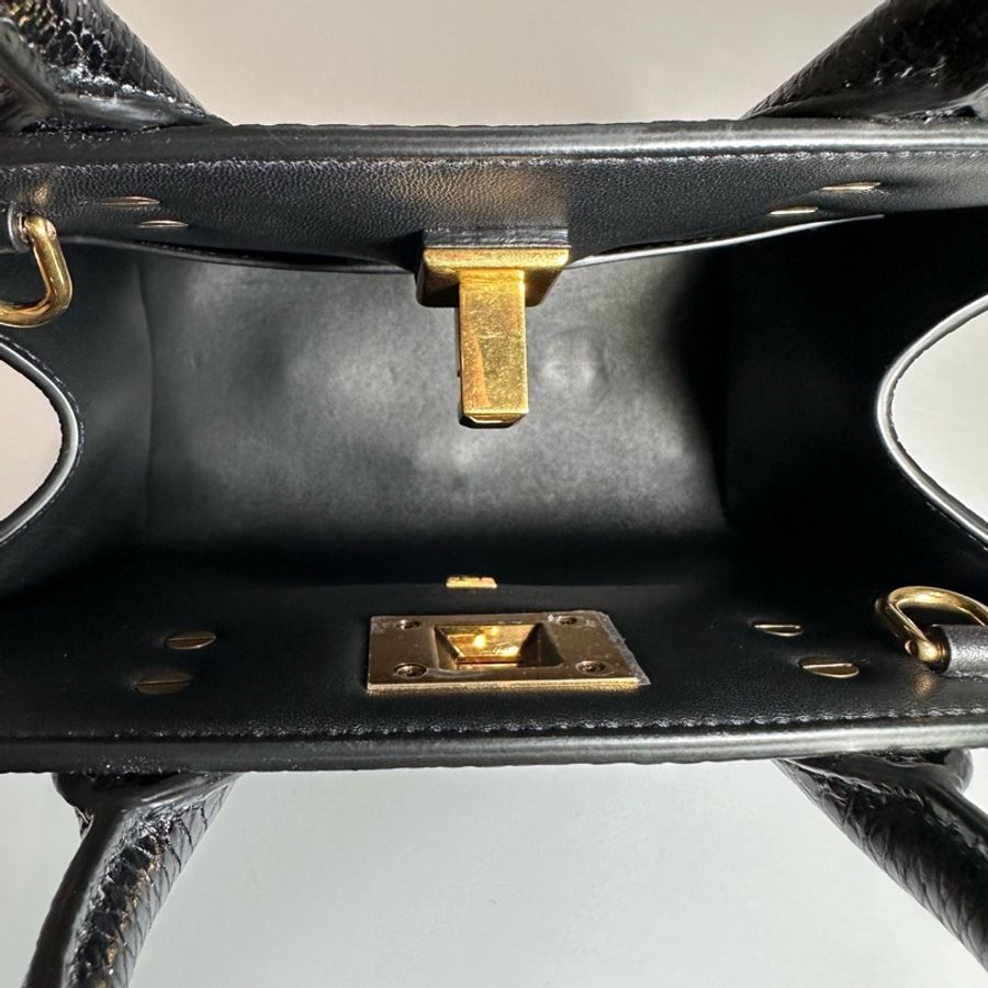 Studio Box Small Tote Bag 黑色仿蛇紋皮革托特包-11
