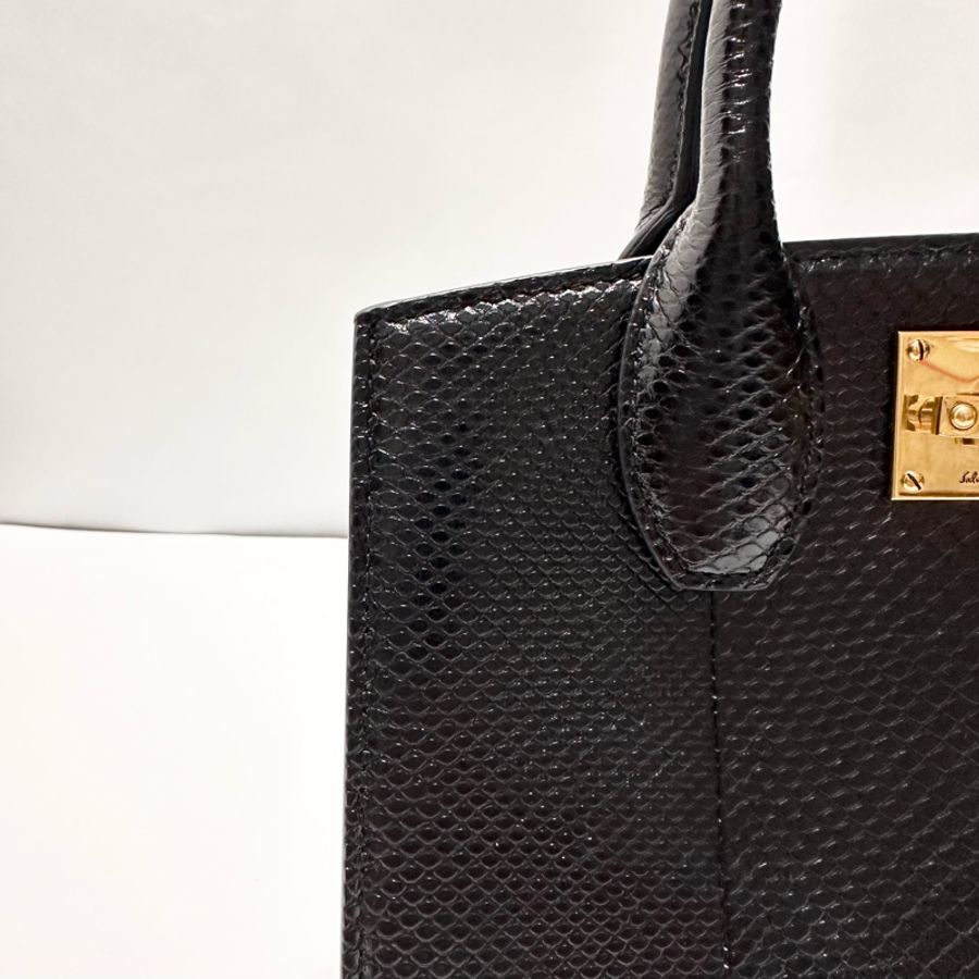 Studio Box Small Tote Bag 黑色仿蛇紋皮革托特包-15