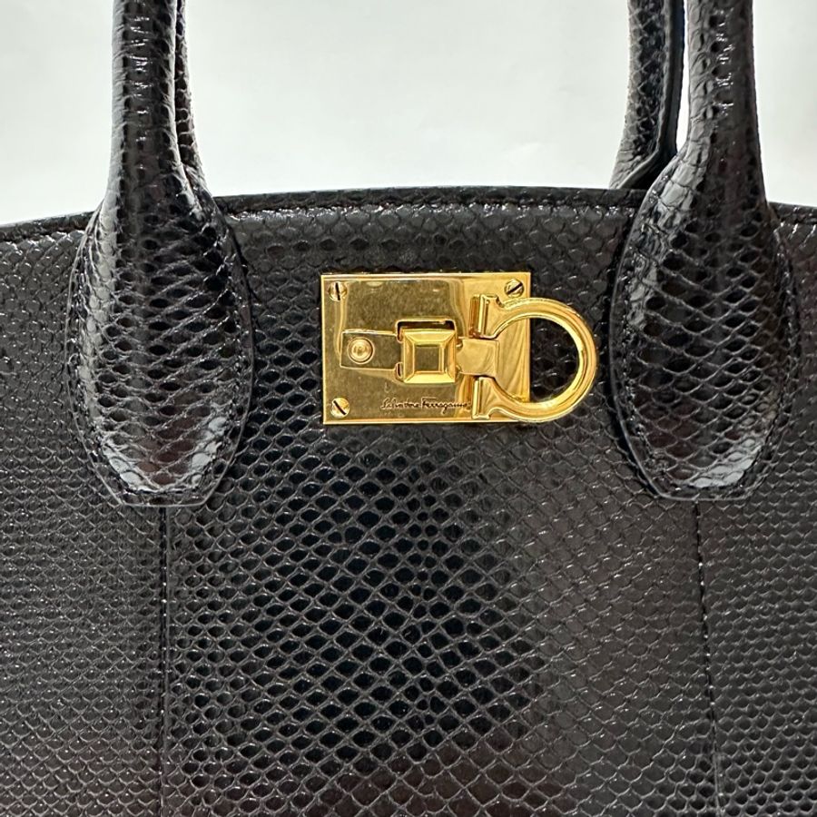 Studio Box Small Tote Bag 黑色仿蛇紋皮革托特包-16