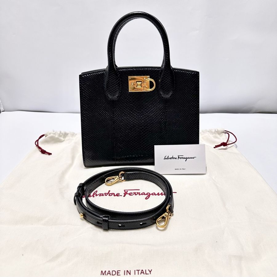 Studio Box Small Tote Bag 黑色仿蛇紋皮革托特包-24