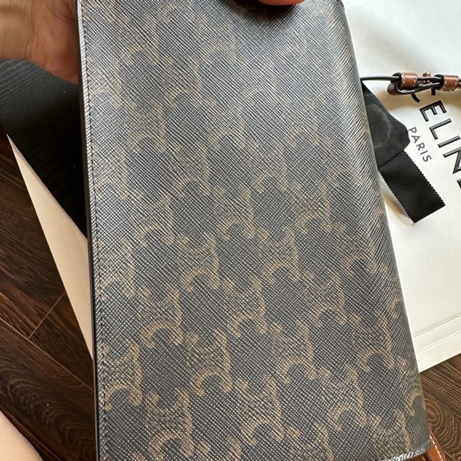 Celine Triomphe 老花帆布雙翻蓋釦式斜背包/Woc-8