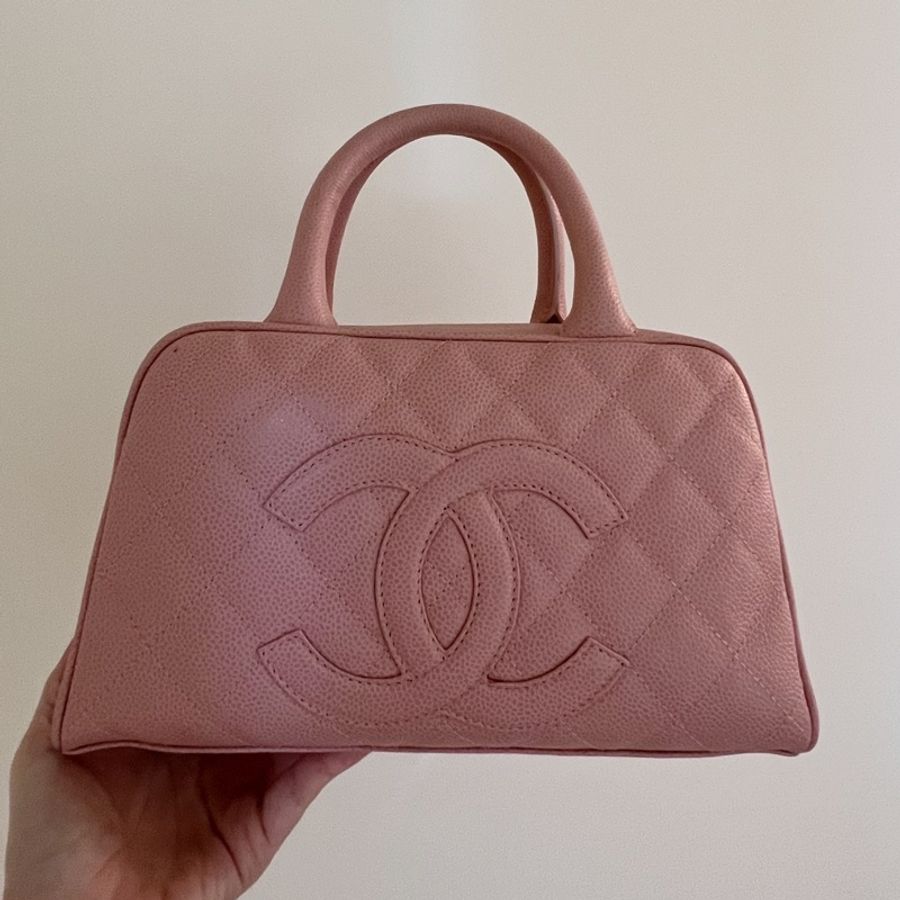 ［Vintage CHANEL］荔枝皮紋保齡球包_粉色迷你款-2