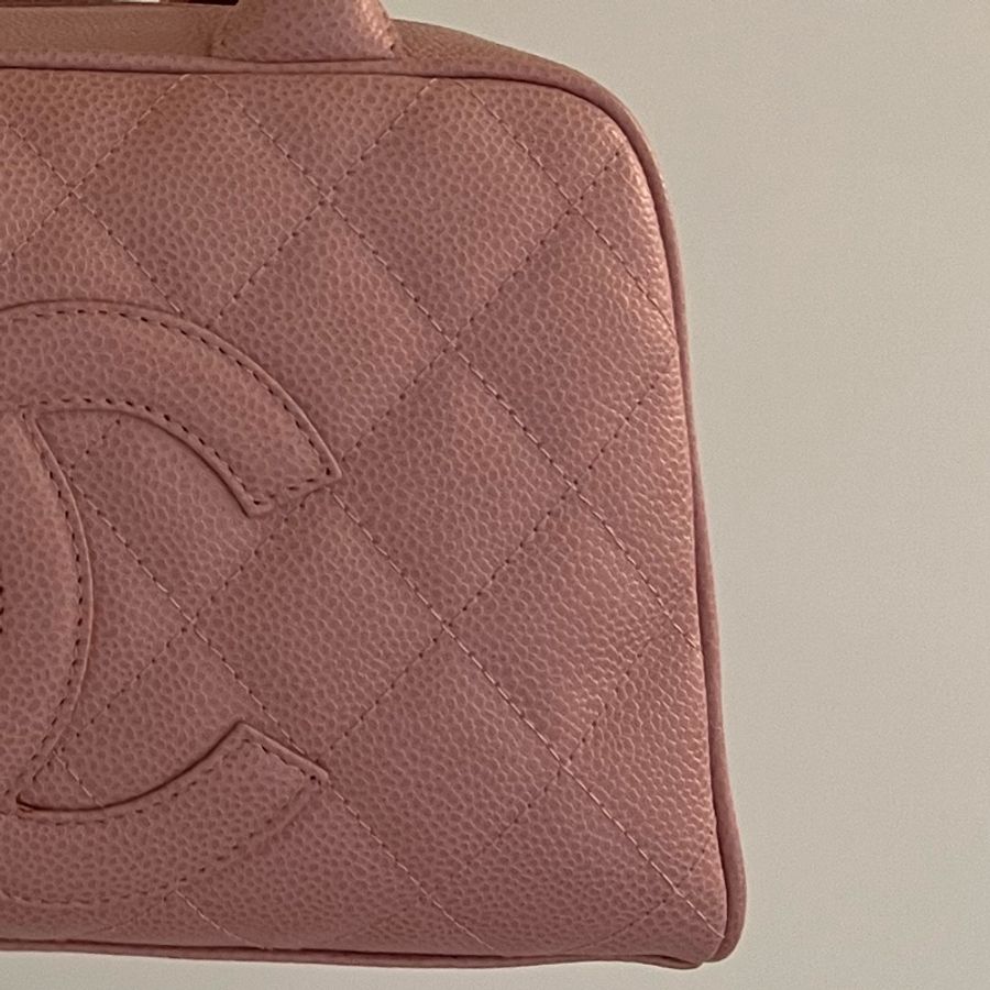 ［Vintage CHANEL］荔枝皮紋保齡球包_粉色迷你款-4