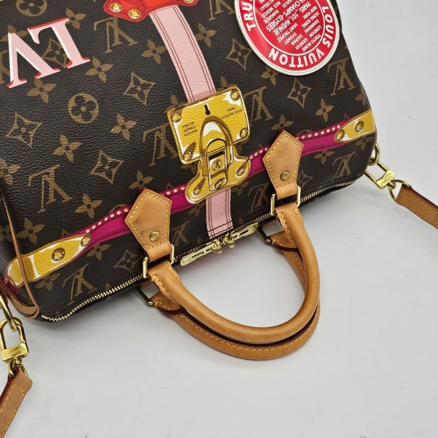 Louis Vuitton LV 限量款 老花字紋 行李箱圖騰speedy 30公分二用波士頓包/手提包/斜背包-2