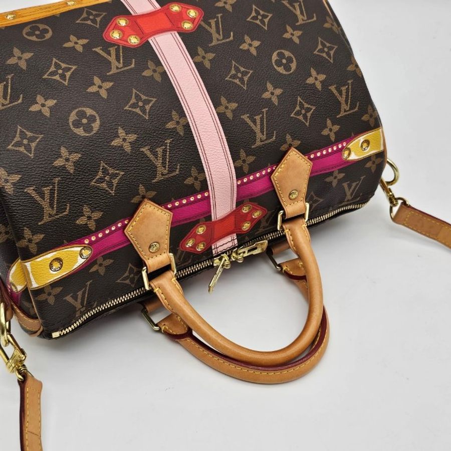 Louis Vuitton LV 限量款 老花字紋 行李箱圖騰speedy 30公分二用波士頓包/手提包/斜背包-3