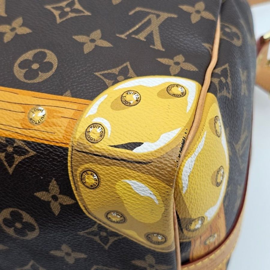 Louis Vuitton LV 限量款 老花字紋 行李箱圖騰speedy 30公分二用波士頓包/手提包/斜背包-8