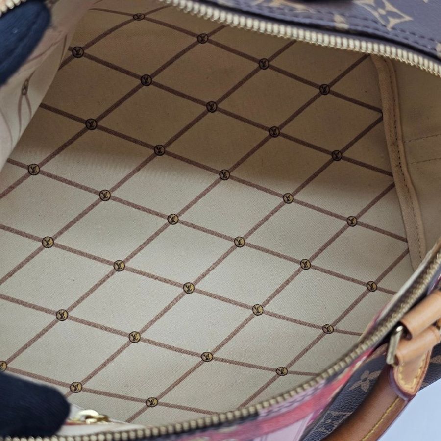 Louis Vuitton LV 限量款 老花字紋 行李箱圖騰speedy 30公分二用波士頓包/手提包/斜背包-11