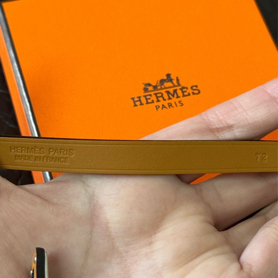 HERMÈS 黑小牛皮 Mini Kelly 銀扣手環-5
