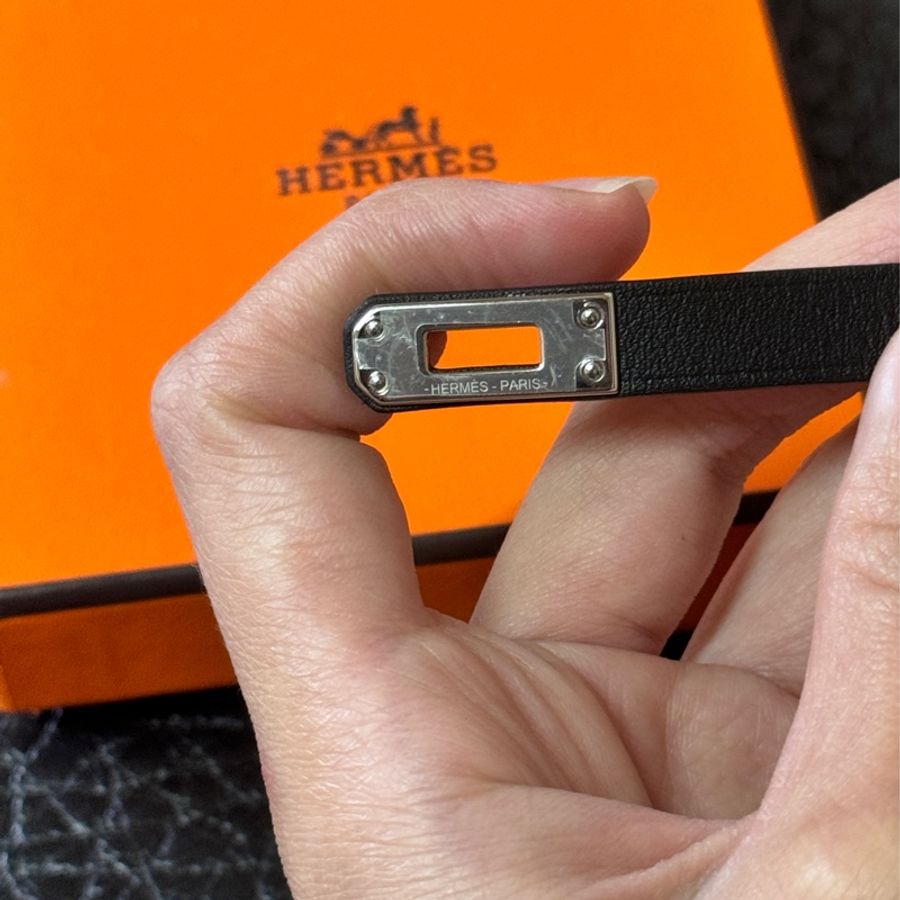 HERMÈS 黑小牛皮 Mini Kelly 銀扣手環-10