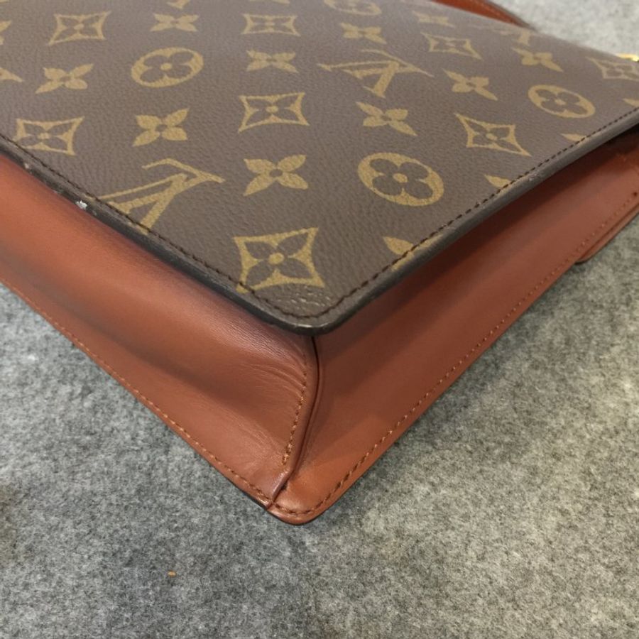 LOUIS VUITTON LV 字紋老花紅皮革VINTAGE提背兩用小書包-6