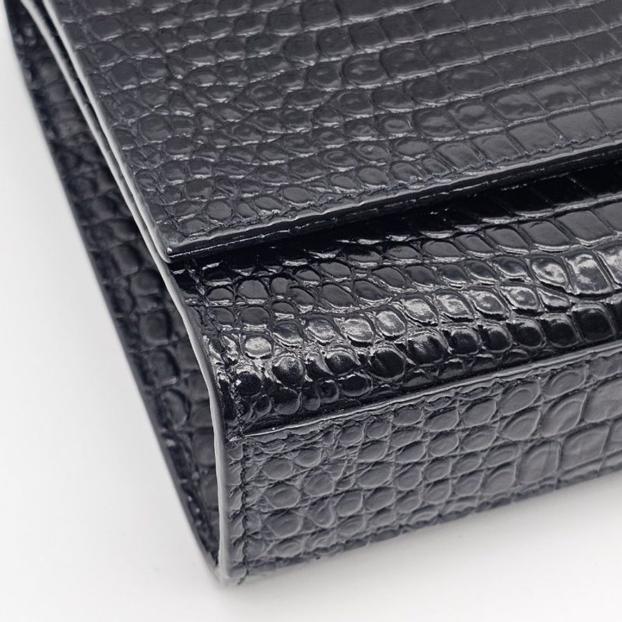 YVES SAINT LAURENT YSL 黑色 鱷魚紋 KATE 流蘇 金扣 WOC包/信封包/斜背包-5